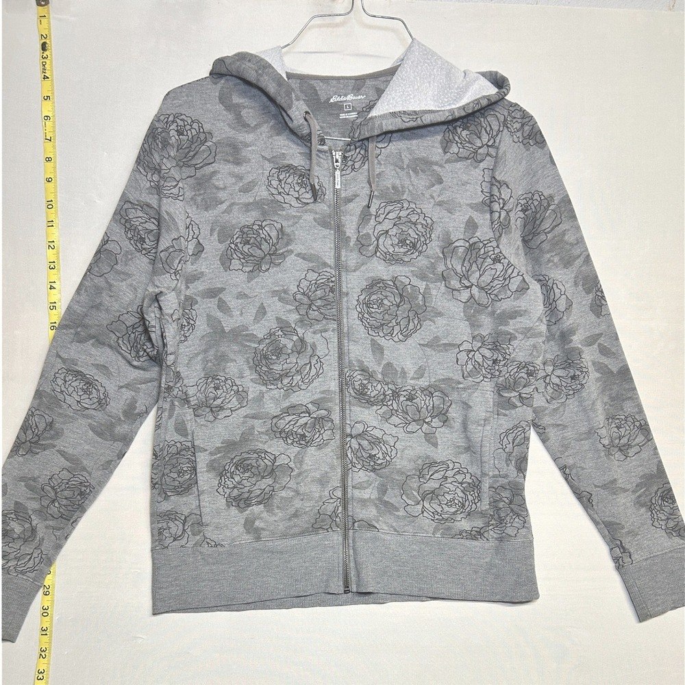 Eddie Bauer Gray Floral Modal Full Zip Hoodie Jacket L